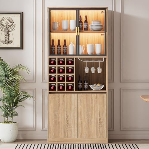 LANTRO JS Badezimmerschrank mit Glastüren und LED Beleuchtung, Kommode Badezimmer, Hochschrank Badezimmer 180 cm Lang, Badschrank verfügen über Offene Fächer, Naturfarbe LANTRO JS Badezimmerschrank mit Glastüren und LED Beleuchtung, Kommode Badezimmer, Hochschrank Badezimmer 180 cm Lang, Badschrank verfügen über Offene Fächer, Naturfarbe von LANTRO JS