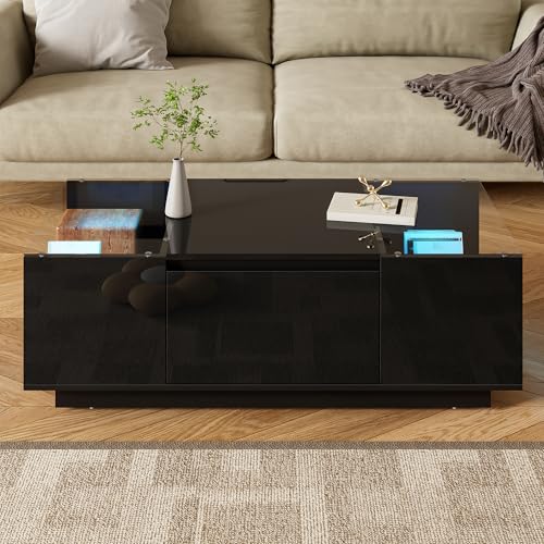 LANTRO JS Beistelltische fürs Wohnzimmer, Wohnzimmertisch mit LED Beleuchtung, Couchtisch Klein mit Glasplatte und 2 Schubladen, 100x50x35cm, Schwarz LANTRO JS Beistelltische fürs Wohnzimmer, Wohnzimmertisch mit LED Beleuchtung, Couchtisch Klein mit Glasplatte und 2 Schubladen, 100x50x35cm, Schwarz von LANTRO JS