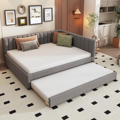 LANTRO JS Couch mit Schlaffunktion, Schlafsessel mit Lattenrost, Ecksofa aus Samtstoff, Schlafsofa Klein für Jugendlichen, Schlafsofa Ausziehbar, 140x200cm, Grau von LANTRO JS