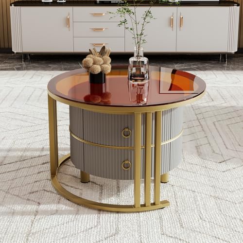 LANTRO JS Couchtisch Rund, Satztisch 2er Set, Couchtisch mit Stauraum, Wohnzimmertisch, 70 * 70 * 46 und 50 * 50 * 40cm (Grau und Braun) von LANTRO JS