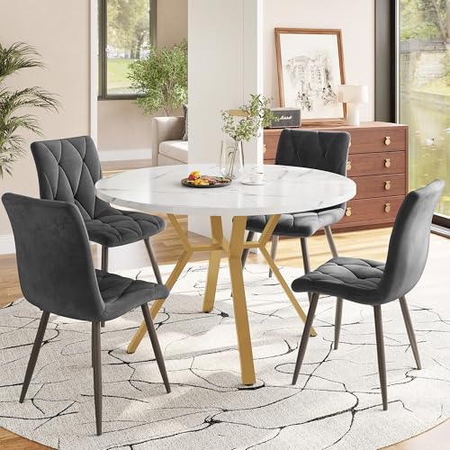 LANTRO JS Esszimmertisch mit 4 Stühlen Set aus Marmor und Stahl, Esszimmermöbel Goldfarbene Metalltischbeine und 4 Ergonomische Samtstühle, Essgruppen für Küche, Grau LANTRO JS Esszimmertisch mit 4 Stühlen Set aus Marmor und Stahl, Esszimmermöbel Goldfarbene Metalltischbeine und 4 Ergonomische Samtstühle, Essgruppen für Küche, Grau von LANTRO JS