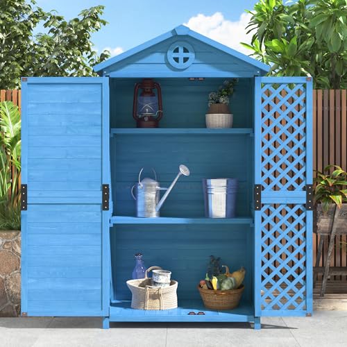 LANTRO JS Gartenhaus mit 3 Regalen, Gartenschuppen Metall, EIN Wetterfestes Dach, Geräteschuppen mit Optimalem Schutz, 90x56.5x175.3 cm, Blau von LANTRO JS