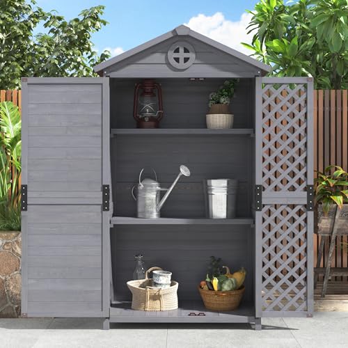 LANTRO JS Gartenhaus mit 3 Regalen, Gartenschuppen Metall, EIN Wetterfestes Dach, Geräteschuppen mit Optimalem Schutz, 90x56.5x175.3 cm, Grau von LANTRO JS