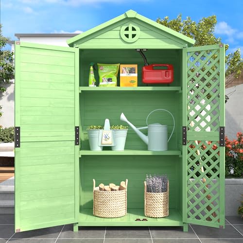 LANTRO JS Gartenhaus mit 3 Regalen, Gartenschuppen Metall, EIN Wetterfestes Dach, Geräteschuppen mit Optimalem Schutz, 90x56.5x175.3 cm, Grün von LANTRO JS