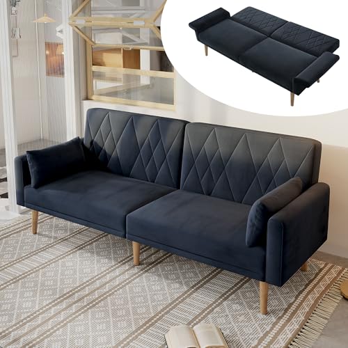 LANTRO JS Klappbares Schlafsofa mit Schlaffunktion, Schlafsessel geeignet für Wohnzimmer und Schlafzimmer, Bettsofa aus Samtstoff, 183x76x75cm, Dunkelgrau von LANTRO JS