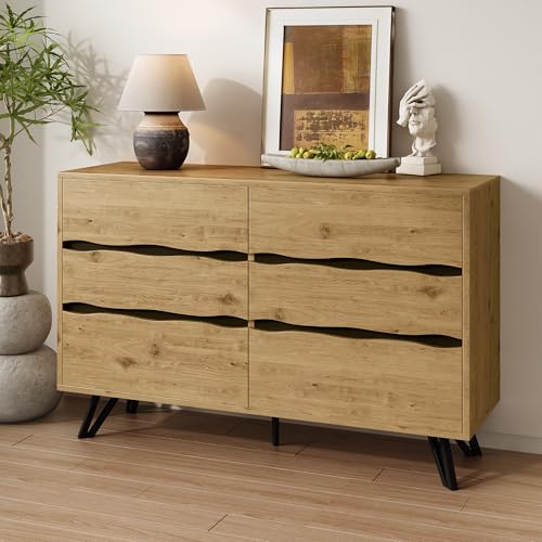 LANTRO JS Klein Kommode, 6 Schubladen Sideboard in Holzoptik mit Metallbeinen, Schrank für Wohnzimmer, Esszimmer, Flur geeignet von LANTRO JS