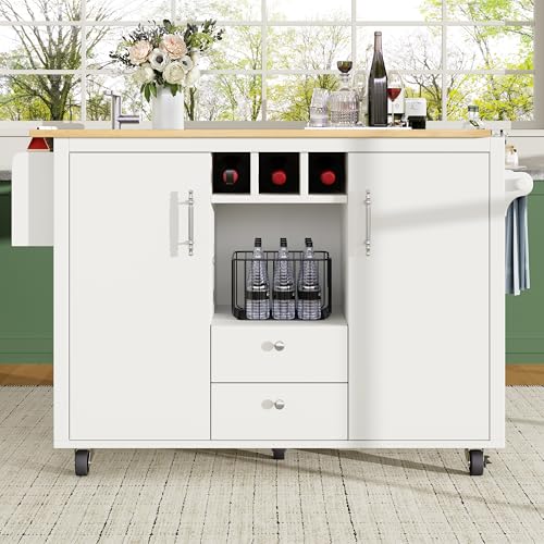 LANTRO JS Küchenwagen, Küchenschrank mit Handtuchhalter Gewürzregal Türregal Weinregal und Verstellbaren Einlegeböden Rollschrank mit Klappbarer Arbeitsplatte, weiß von LANTRO JS
