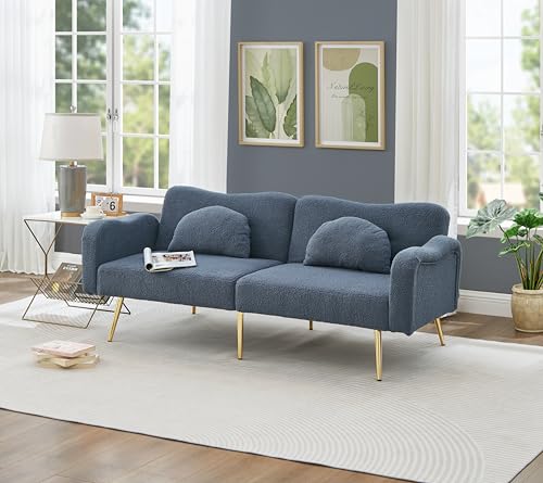LANTRO JS Multifunktionales Klappsofa, Zweisitzersofa mit Verstellbarer Rückenlehne, 2-in-1 Schlafcouch für Kleine Räume, Blaugrau von LANTRO JS