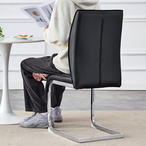 LANTRO JS Polsterstuhl, Freischwinger Stuhl in PU-Material mit Silbernen Metallbeinen, Esstisch Stühle für Hotels, Restaurants, Schwarz LANTRO JS Polsterstuhl, Freischwinger Stuhl in PU-Material mit Silbernen Metallbeinen, Esstisch Stühle für Hotels, Restaurants, Schwarz von LANTRO JS