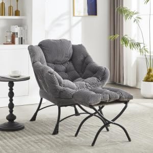 LANTRO JS Relaxsessel mit Hocker, Loungesessel mit Armlehnen und Einer Seitentasche, Gepolsterter Freizeit Sofa Sessel mit Ottomane, Lesesessel für kleine Räume, Grau von LANTRO JS