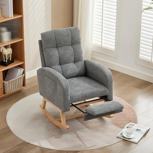 LANTRO JS Schaukelstuhl, Liegesessel Outdoor, Relaxsessel mit Fußstütze(23x37cm), Stillstuhl für Wohnzimmer, Schlafzimmer, Kinderzimmer, Grau von LANTRO JS
