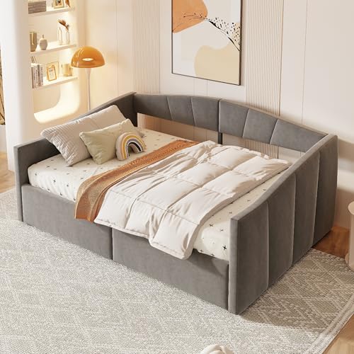 LANTRO JS Schlafcouch mit Hydraulischer Lagerung, Bettsofa mit Lattenrost und Armlehnen, Schlafsessel multifunktional,140x200cm, Grau von LANTRO JS