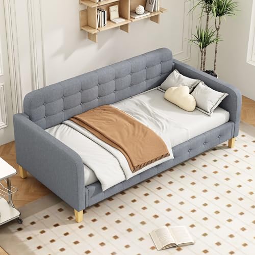 LANTRO JS Schlafsofa 90x200cm für Wohnzimmer, Couch mit Schlaffunktion, Bettsofa mit Knopfnagelverzierung, Schlafsessel Einfach und Stilvoll, Grau von LANTRO JS