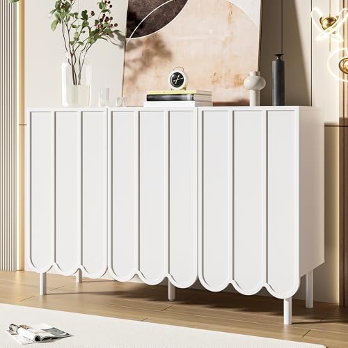 LANTRO JS Schränke, Sideboard mit Wellentüren und Rebound Mechanismus, Kleiner Schrank für Wohnzimmer, Flur und Esszimmer, Weiß von LANTRO JS