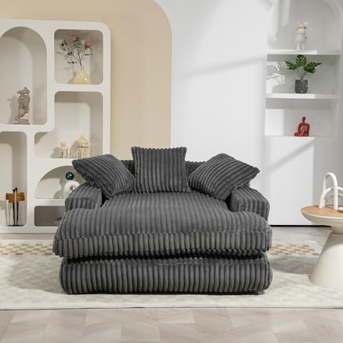 LANTRO JS Sitzsack Sofa, Sitzsack Groß, Lazy Sofa Komfort Lounger hohen Rücken Sitzsack Stuhl Couch mit DREI Weichen Kissen, Modernes Cord-Schlafsofa Cloud Couch (Dunkel Grau) von LANTRO JS