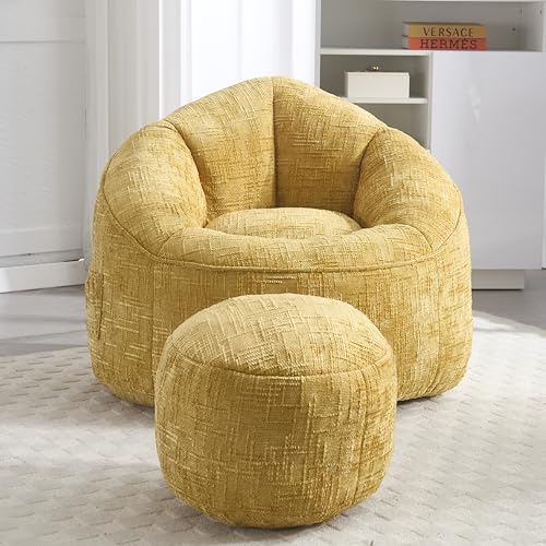 LANTRO JS Sitzsack mit Hocker, Sitzsack Sessel, Sitzsack XXL, hohen Rücken Sitzsack Stuhl Couch gepolsterten komprimiert Sitzsack mit Fußstütze (Gelb) von LANTRO JS