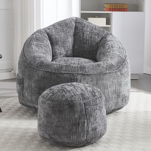 LANTRO JS Sitzsack mit Hocker, Sitzsack Sessel, Sitzsack XXL, hohen Rücken Sitzsack Stuhl Couch gepolsterten komprimiert Sitzsack mit Fußstütze (Graue) von LANTRO JS