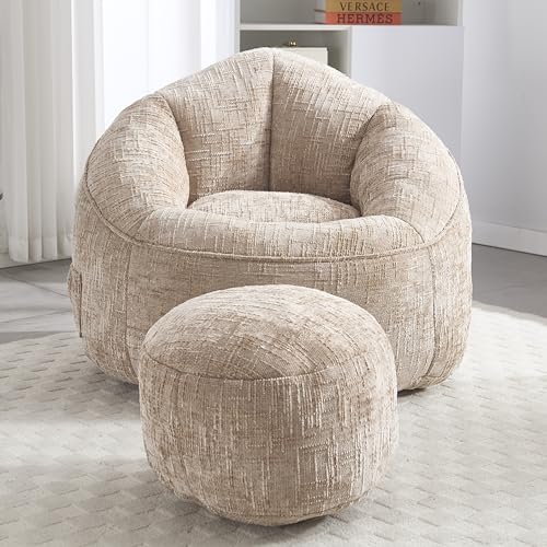 LANTRO JS Sitzsack mit Hocker, Sitzsack Sessel, Sitzsack XXL, hohen Rücken Sitzsack Stuhl Couch gepolsterten komprimiert Sitzsack mit Fußstütze (Khaki) von LANTRO JS