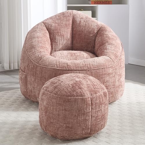LANTRO JS Sitzsack mit Hocker, Sitzsack Sessel, Sitzsack XXL, hohen Rücken Sitzsack Stuhl Couch gepolsterten komprimiert Sitzsack mit Fußstütze (Rosa) von LANTRO JS
