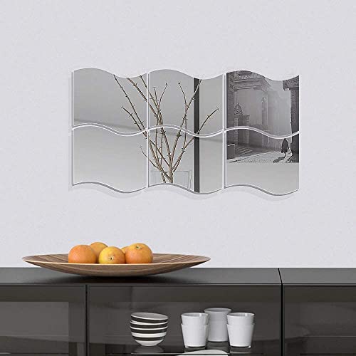 LANTRO JS Spiegelfliesen selbstklebend 6 Stück 12x10cm Wandaufkleber Acryl Wandspiegel wellenform Spiegel Dekoration für Wohnzimmer Schlafzimmer von LANTRO JS
