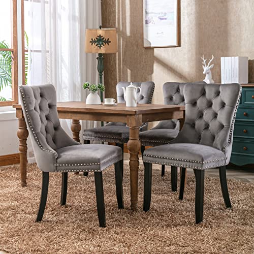 LANTRO JS Stühlen Estzimmer 2er Set, Küchenstühle aus Samtpolster, Modern, High End Tufted Massivholz, Esszimmerstühle, Komfortable, Edel und Elegant, Grau von LANTRO JS