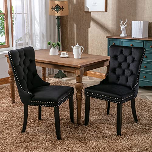 LANTRO JS Stühlen Estzimmer 2er Set, Küchenstühle aus Samtpolster, Modern, High End Tufted Massivholz, Esszimmerstühle, Komfortable, Edel und Elegant,Schwarz von LANTRO JS