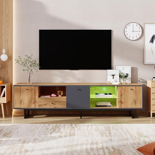 LANTRO JS TV Kommode mit LED Beleuchtung, Fehenseher Schrank aus Holz, TV Lowboard, Glastrennwand, Mehrere Schränke, 190 cm Lang LANTRO JS TV Kommode mit LED Beleuchtung, Fehenseher Schrank aus Holz, TV Lowboard, Glastrennwand, Mehrere Schränke, 190 cm Lang von LANTRO JS