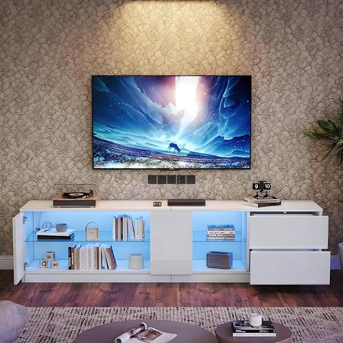 LANTRO JS TV Schrank mit LED Beleuchtung, Fernsehschrank in Hochglanz Design, Lowboard für Wohnzimmer und Schlafzimmer, 160x40x52cm, Weiß LANTRO JS TV Schrank mit LED Beleuchtung, Fernsehschrank in Hochglanz Design, Lowboard für Wohnzimmer und Schlafzimmer, 160x40x52cm, Weiß von LANTRO JS