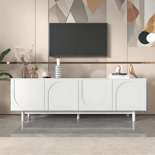 LANTRO JS Fernseher Kommode 175cm Lang, Leichte Lowboard TV Möbel mit Vier Weiße Füße, Verstellbare Einlegeplatten, TV Kommode im Luxusstil,Weiß LANTRO JS Fernseher Kommode 175cm Lang, Leichte Lowboard TV Möbel mit Vier Weiße Füße, Verstellbare Einlegeplatten, TV Kommode im Luxusstil,Weiß von LANTRO JS