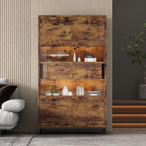 LANTRO JS Vitrine, Acryl Vitrine mit LED, 2 Schubladen, Holz Weinschränke mit Viel Stauraum, Highboard für Wohnzimmer, Schwarz von LANTRO JS