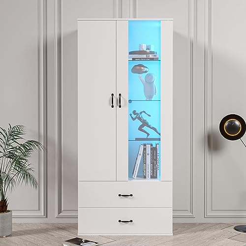LANTRO JS Vitrine Wohnzimmer, Glasvitrine mit Led Beleuchtung, Vitrinenschrank Weiss mit 3 Einlegeböden Dahinter und 2 Schubladen im Unteren Teil, 59.5x35x182cm LANTRO JS Vitrine Wohnzimmer, Glasvitrine mit Led Beleuchtung, Vitrinenschrank Weiss mit 3 Einlegeböden Dahinter und 2 Schubladen im Unteren Teil, 59.5x35x182cm von LANTRO JS