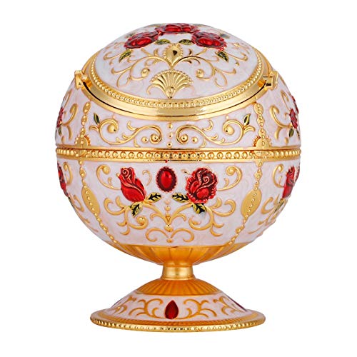 LANTRO JS Winddichter Vintage-Aschenbecher, Metall, runde Kugel, Tischplatte, tragbarer Zigarettenaschenbecher mit Deckel, geprägtes Muster, Geschenk für Zuhause und Büro (goldene Rose) von LANTRO JS
