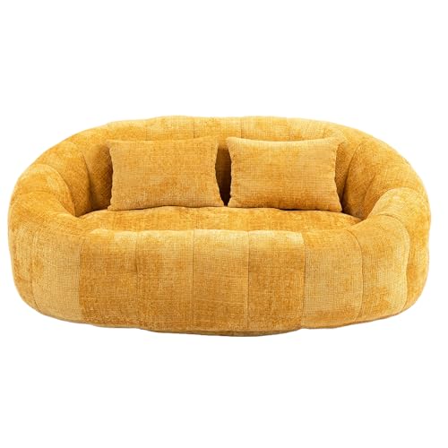 Soft Sitzsack Sofa XXL Sessel Komfort Lounge hoher Rücken Bohnensack Stuhl Couch Erwachsene mit Zwei Kissen, 145x95cm (Gelb) von LANTRO JS
