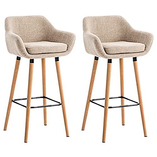 Barhocker, 2 Stück, mit Rückenlehne und Fußstütze, Hochstuhl und gepolstert, Leinenoberfläche, Sitzhöhe 64 cm, Beine aus Massivholz, aus gestepptem Stoff, elegant von LANTUS