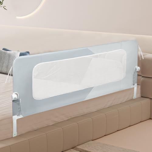 Bettgitter für Kinder, Rausfallschutz, Sicherheitsstange mit Doppelverriegelung, atmungsaktives Netz, Bettstange für Einzel- und Doppelbetten, 200 x 73-86 cm - Doppelstück grau Bettgitter für Kinder, Rausfallschutz, Sicherheitsstange mit Doppelverriegelung, atmungsaktives Netz, Bettstange für Einzel- und Doppelbetten, 200 x 73-86 cm - Doppelstück grau von LANTUS