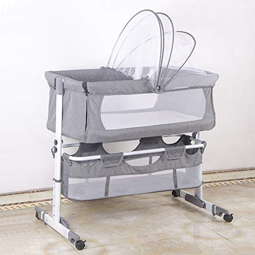 LANTUS Babywiege Stubenwagen Reisebett Kinderbett klappbar Babybett Beistellbett Schaukelwiege mit Schaukelfunktion inkl. Moskitonetz, Matratze und Tasche (92 * 58 * 70-90cm (cremefarben)) von LANTUS