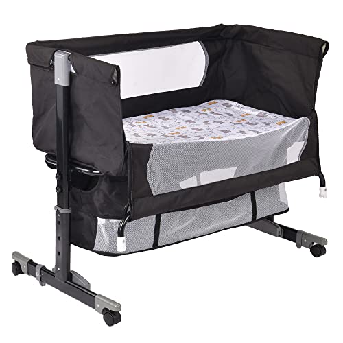 LANTUS Babywiege Stubenwagen Reisebett Kinderbett klappbar Babybett Beistellbett Schaukelwiege mit Schaukelfunktion inkl. Moskitonetz, Matratze und Tasche (92 * 58 * 70-90cm (schwarz)) von LANTUS