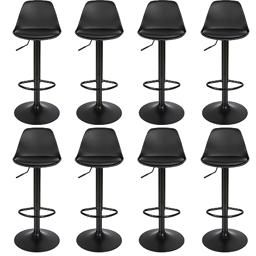 LANTUS Barhocker mit Rückenlehne und Fußstütze, höhenverstellbar und um 360 ° drehbar, Barstühle für die Küche, aus Kunststoff, robust und sehr leise (8 Stück, Schwarz rein) von LANTUS