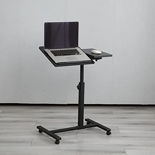 LANTUS Betttisch für Laptop, höhenverstellbar, 5 Rollen, abschließbar, zusammenklappbar, Holz, PC, Schwarz, Metall (60 x 34,5 x 58/90 cm – schwarz) von LANTUS