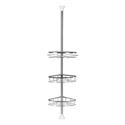 LANTUS Duschregal, Eckregal, verstellbar, 3 Etagen, Duschregal, Teleskopstange, Badezimmer, Eckregal, Teleskopstange, Rahmen aus Edelstahl, verstellbar 110 – 280 cm (3 Etagen) von LANTUS