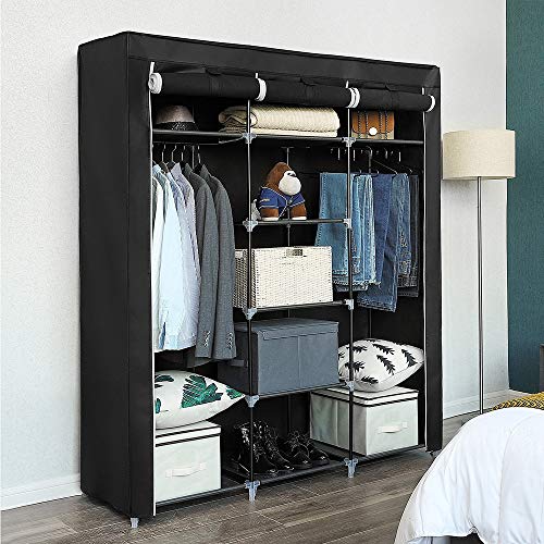 LANTUS Kleiderschrank mit Kleiderstangen, Innenschrank-Organizer, Schuhregal, Badezimmer-Eingangsschrank, Stoffschrank, Faltbarer Kleiderschrank, Stoffschrank, 175 * 150 * 45 cm, Schwarz von LANTUS