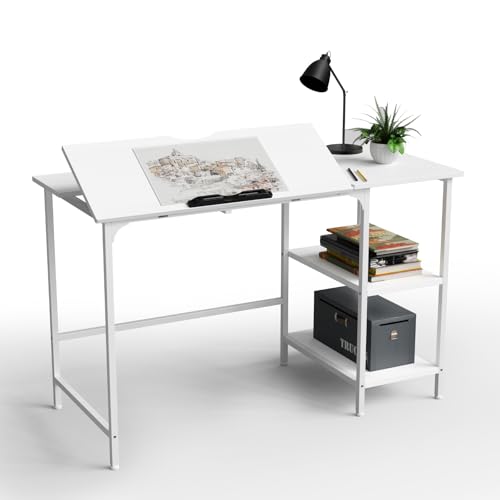 LANTUS Kompakter Schreibtisch mit Regalen, Computer Sitz/Stehend mit Speicherfunktion, großer Eckschreibtisch, wendbar, mit Aufbewahrung, 55 x 120 x 75 cm – Weiß von LANTUS