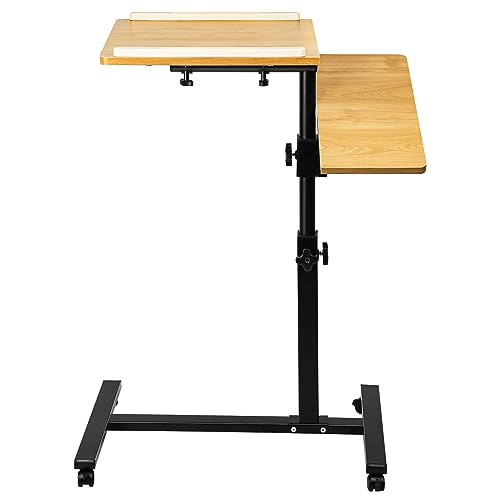 Medizinischer Beistelltisch mit Rollen, kleiner Nachttisch auf Rollen, Sofatisch für Wohnzimmer, Beistelltisch in C-Form, 70 x 44 x 95 cm (Holzfarbe) von LANTUS
