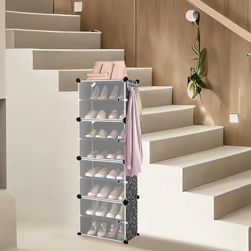 LANTUS Modulares Regal aus Kunststoff, Schuhregal mit 8 Fächern, Schuhbox, Schuhschrank, Fach 44 x 32 x 126 cm (schwarz) von LANTUS