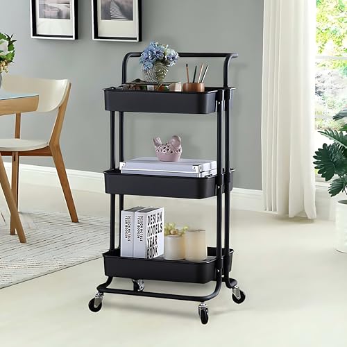 LANTUS Rollregal, Aufbewahrungswagen, 4 Ebenen, mit Rädern, platzsparend, für Badezimmer, Küche, Büro, 43 x 36 x 86 cm, Schwarz von LANTUS