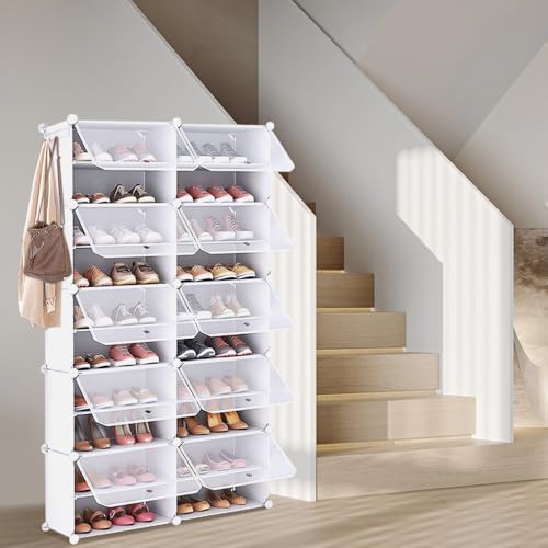LANTUS Schuhregal, Schuhschrank, Schuhschrank mit Tür, Schuhkartons, für Eingangsbereich, Wohnzimmer, Schlafzimmer, 83 x 32 x 156 cm (weiß) von LANTUS