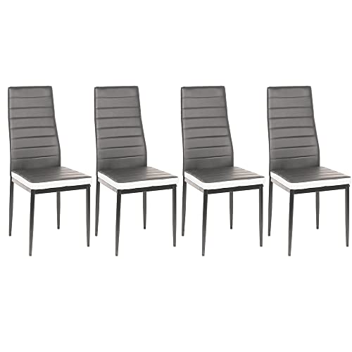 LANTUS Set mit 4 stapelbaren Stühlen, Modell für Küche, Bar und Esszimmer, robuste Struktur aus Stahl, gepolstert und mit Kunstleder, 4 Stück (grau + weiß) von LANTUS
