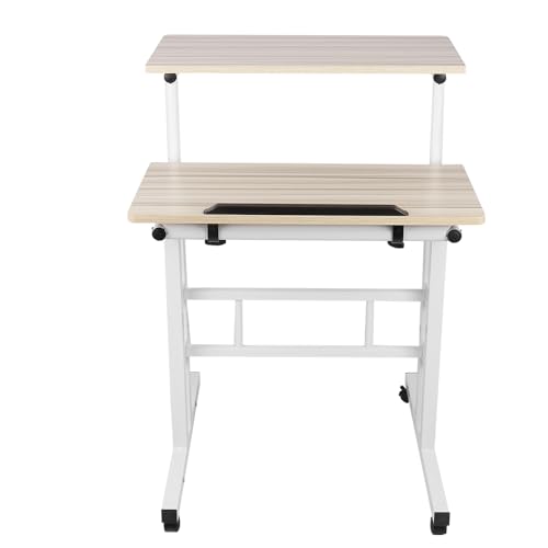 LANTUS Sitz- und Stehschreibtisch, höhenverstellbar, 67 – 96 cm, für Arbeit zu Hause und Computer, kleiner klappbarer Schreibtisch, Gaming-Tisch mit 2 Ebenen, Aufbewahrung, 60 x 60 x 67 – 115 cm von LANTUS