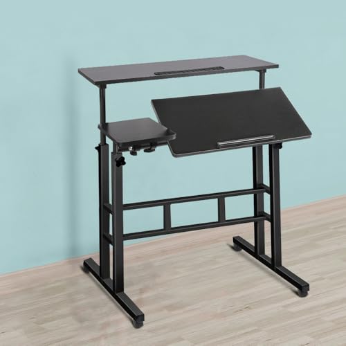 LANTUS Sitz- und Stehschreibtisch, höhenverstellbar, 67 – 96 cm, für Arbeit zu Hause und Computer, kleiner klappbarer Schreibtisch, Gaming-Tisch mit 2 Ebenen, Aufbewahrung, 80 x 60 x 67 – 115 cm (groß von LANTUS