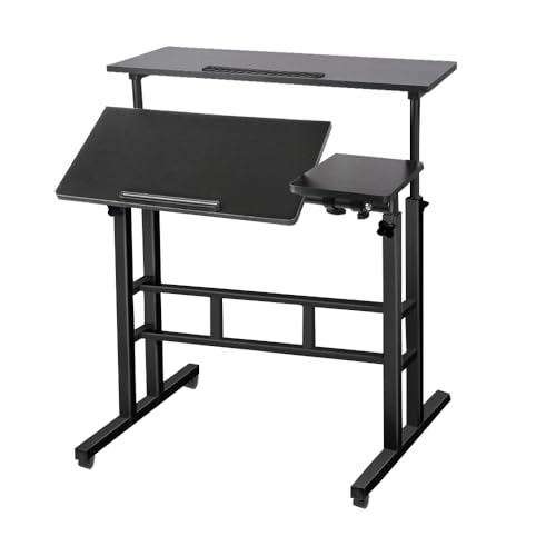 LANTUS Stabiler Computer-Schreibtisch, mobiler Computer mit Ablagen für kleinen Raum, Computertisch mit 2 Ablagefächern, 80 x 60 x 67 – 115 cm (großes Format), Schwarz von LANTUS